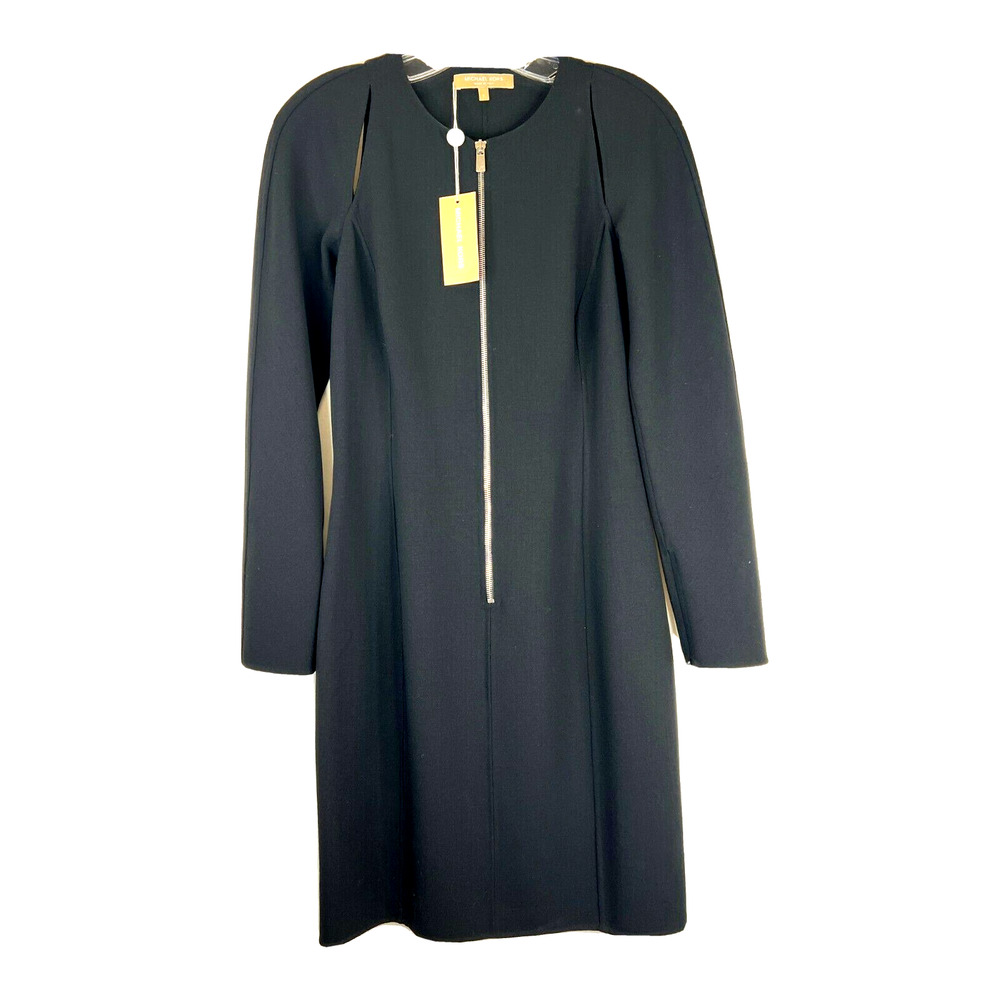 Michael Kors Collection Black Sheath Dress Size 6 Long Sleeve Cutout Round Neck